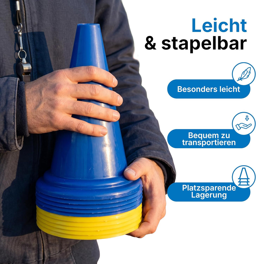 Dönges Pylonen Set 10 Stück 5 blau 5 gelb 230 mm aus PVC stapelbar ideal für Pferdesport Pferdegasse