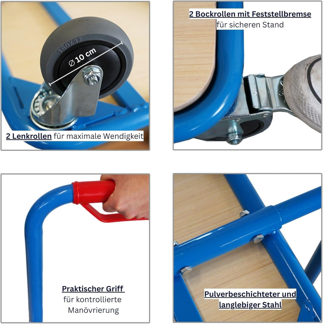 PROREGAL Profi Griffroller | HxBxT 96x50x60 cm | Traglast 250kg | 2X Lenkrollen mit Feststellbremse