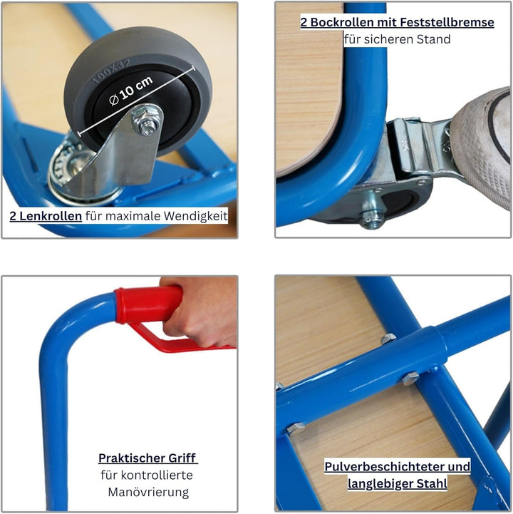 PROREGAL Profi Griffroller | HxBxT 96x50x60 cm | Traglast 250kg | 2X Lenkrollen mit Feststellbremse