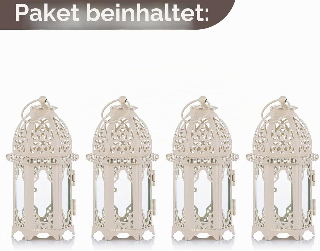 NUPTIO 4 Stück Marokkanischen Stil Kerze Laterne, Kleine Teelichthalter mit Transparente Glasscheibe
