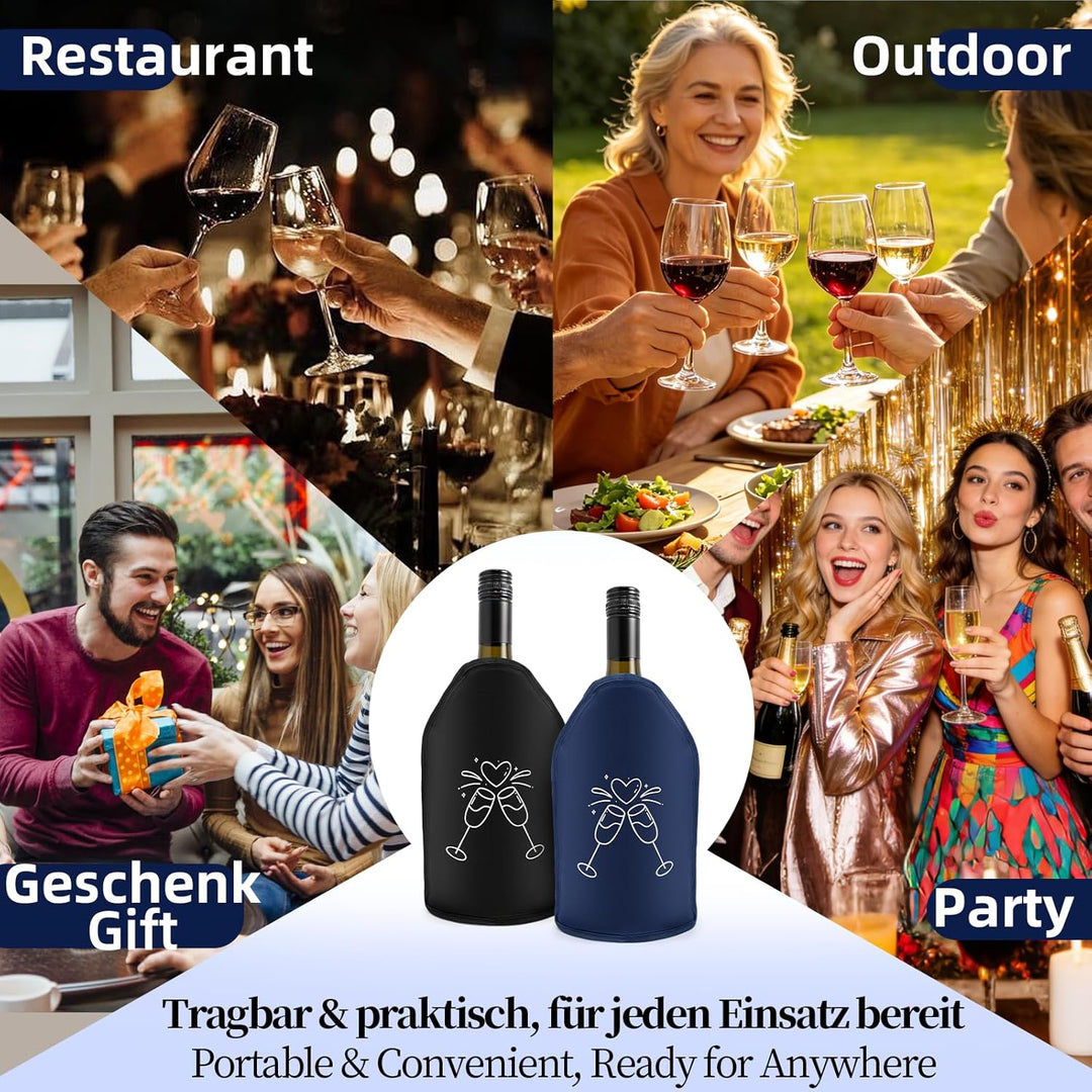 2 Stück Weinkühler Manschette Isolierend, Kühlmanschette Wein Flexibel, Waschbar Flaschenkühler für