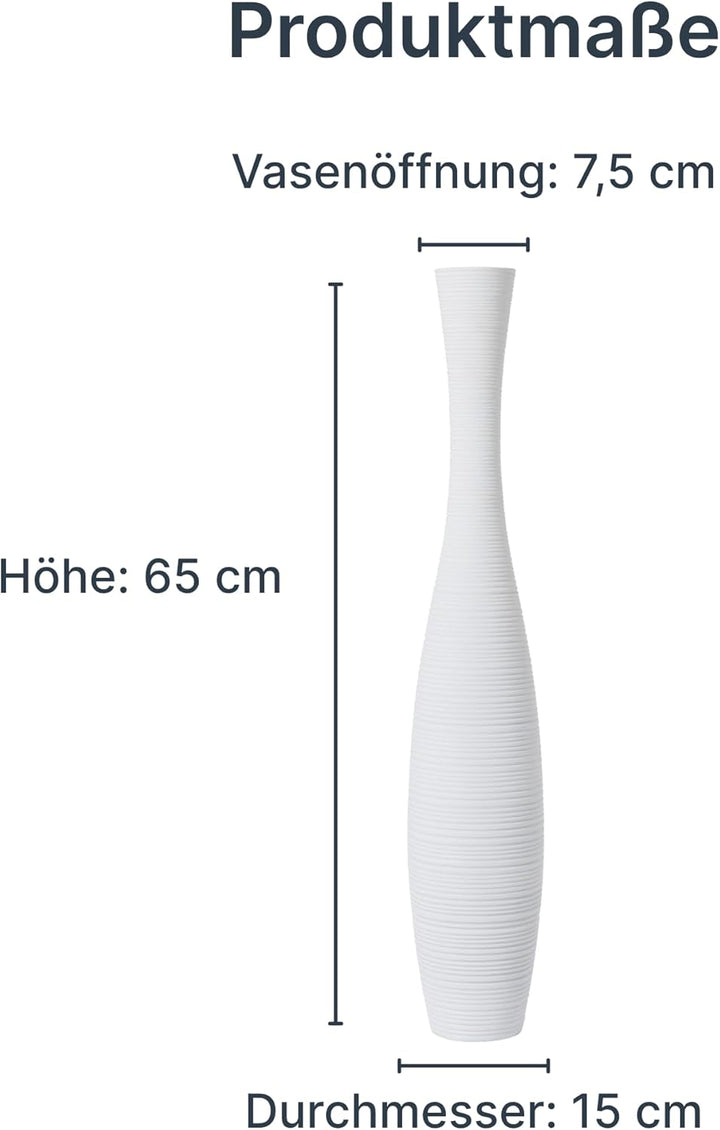 Leewadee Grosse Bodenvase für Dekozweige hohe Standvase Design Holzvase, Holz, 70 cm, Weiss 70 cm We