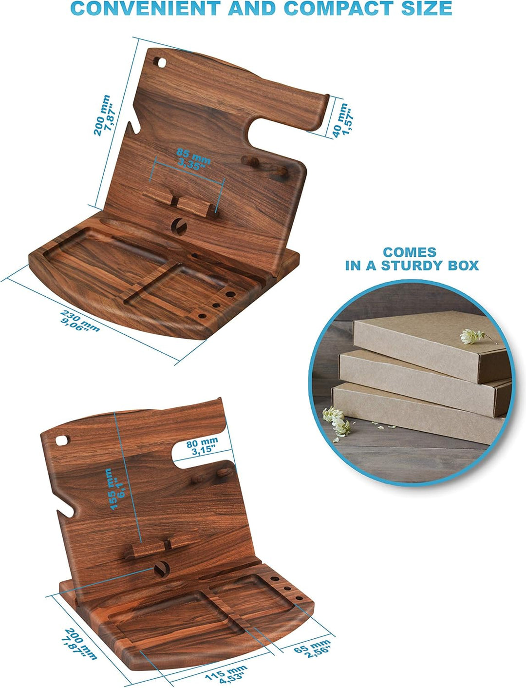 TESLYAR Holz Telefon Dockingstation Nussbaum Geldbörsenständer Schlüsselhalter & Uhren Organisator H