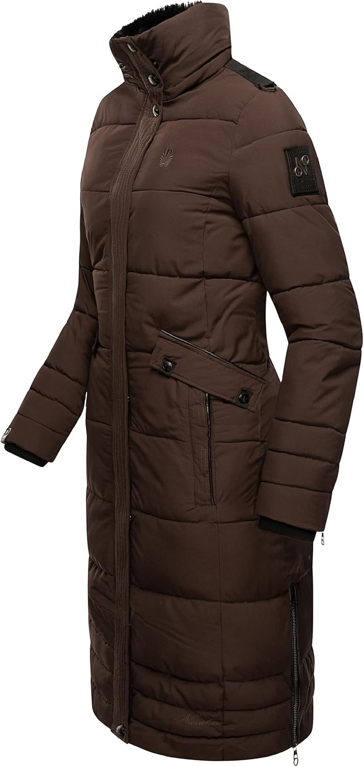 Navahoo Damen Wintermantel Warmer Steppmantel lang mit Abnehmbarer Kapuze Fahmiyaa XS-3XL 3XL Dark C