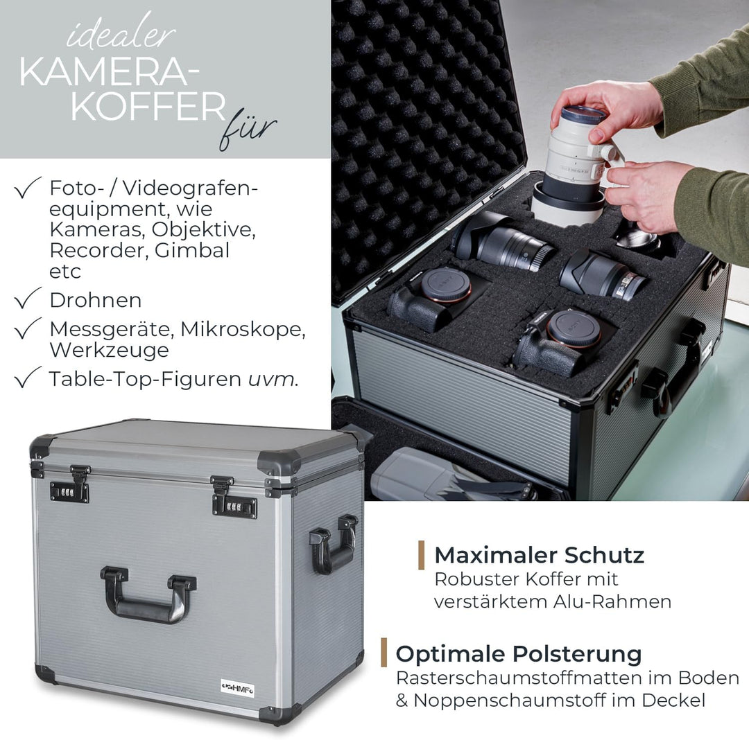 HMF 14422-02 Alu Fotokoffer, Miniaturenkoffer mit Rasterschaumstoff | 46 x 33 x 41 cm, 46 x 33 x 41
