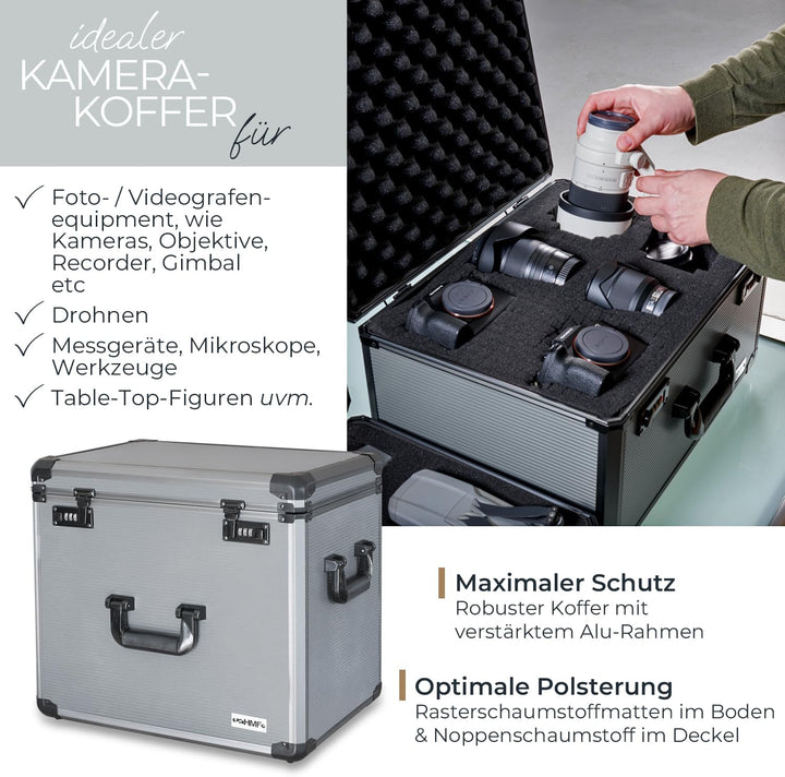HMF 14422-02 Alu Fotokoffer, Miniaturenkoffer mit Rasterschaumstoff | 46 x 33 x 41 cm, 46 x 33 x 41