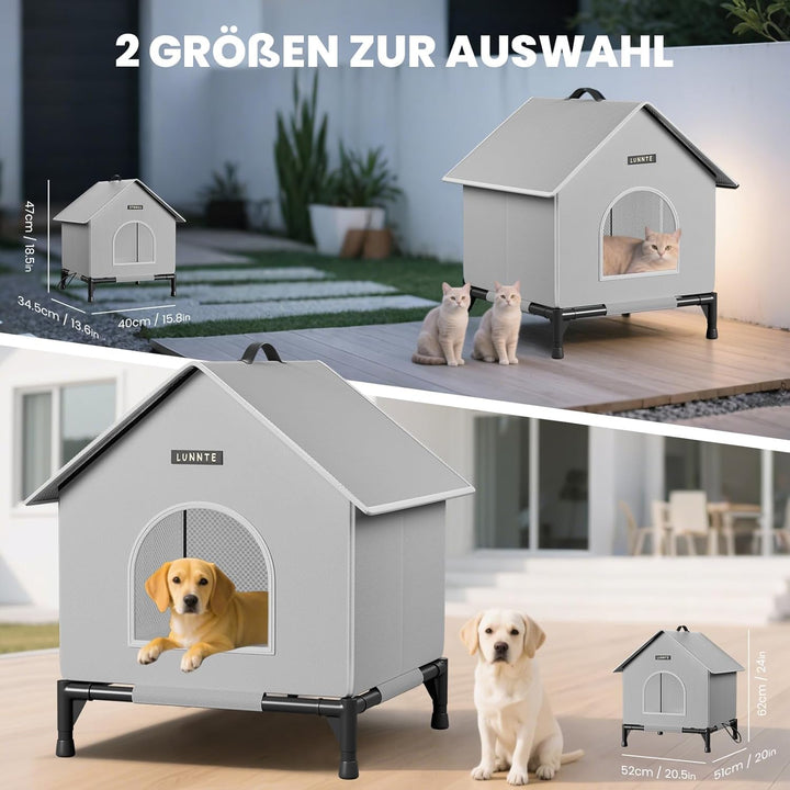 Outdoor Katzenhaus mit Erhöhten Design, Wasserdicht Katzenhaus für Draussen, Warm Hundehöhle mit Tür