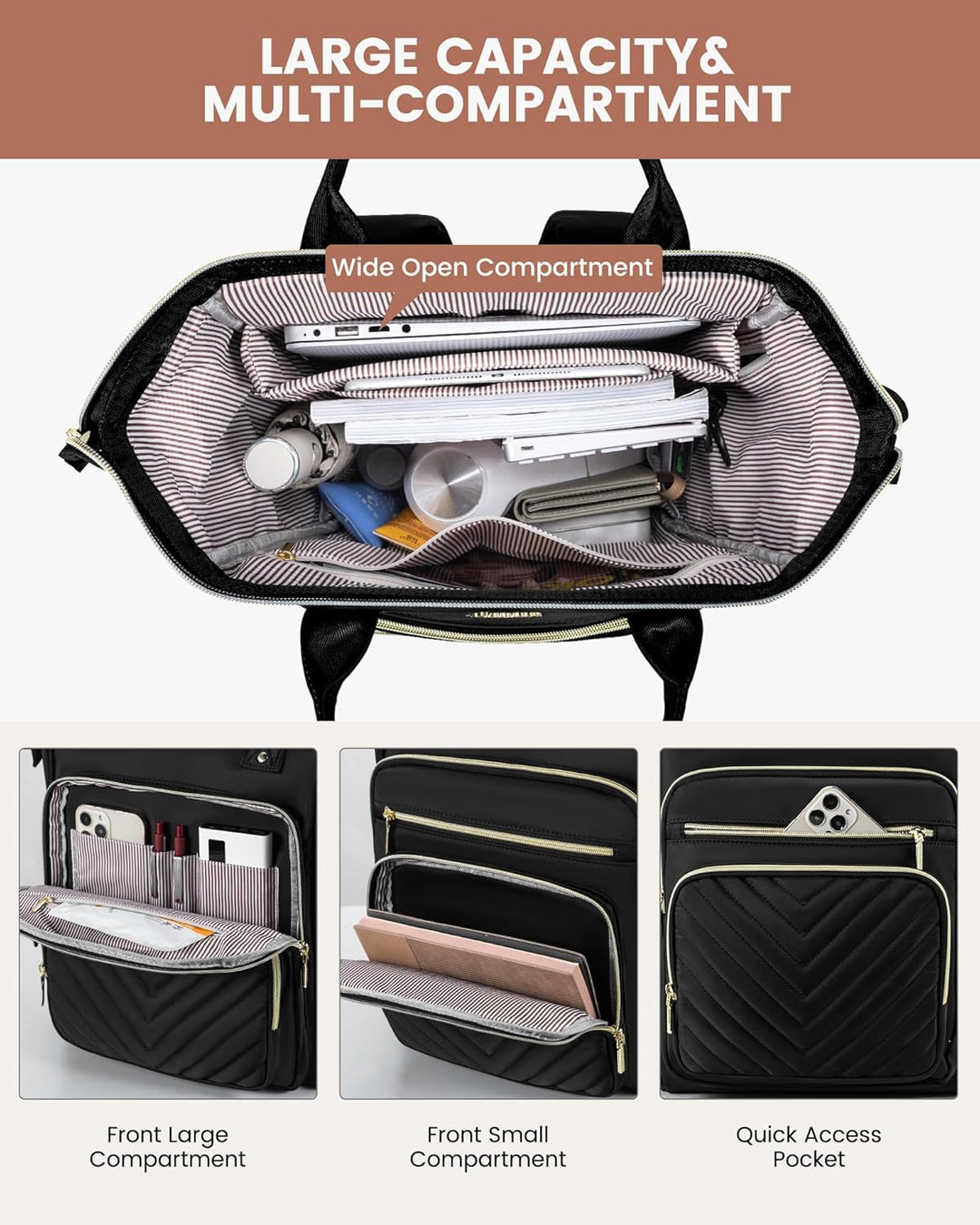 LOVEVOOK Rucksack Damen 15,6 Zoll, Wasserdicht Schulrucksack Mädchen mit Laptopfach, Elegant Arbeits