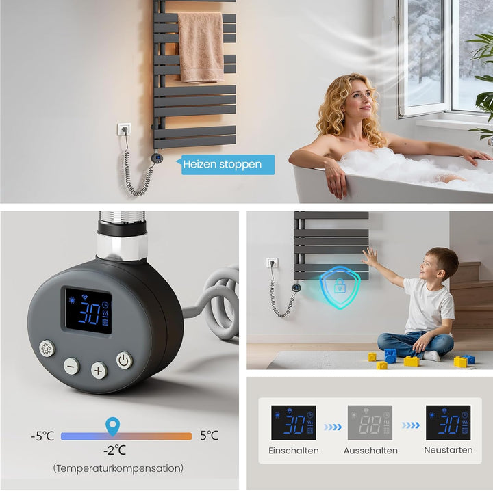 Heilmetz Badheizkörper Elektrisch Heizkörper Bad mit WiFi Digitalem Thermostat Handtuchheizkörper mi