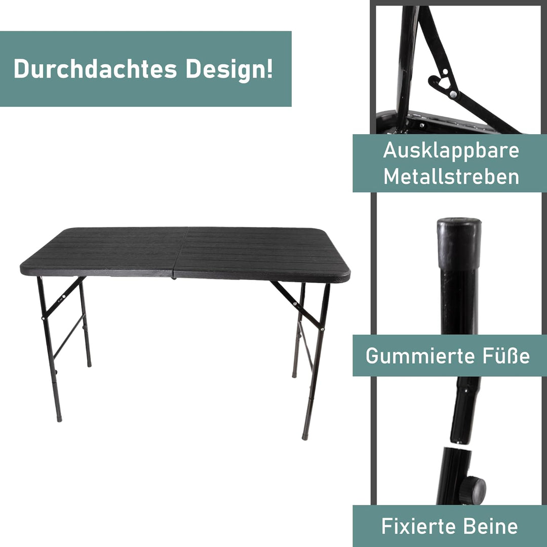Lemodo Klapptisch mit Tischplatte in Holz-Optik, Balkontisch 120 x 60 cm (L x B) | Beistelltisch bis