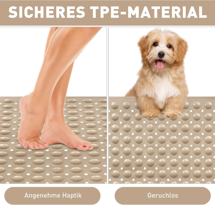 Gross Duschmatte rutschfest 60x90cm: Weich TPE Duscheinlage mit Ablauflöchern und Saugnäpfen - Antir