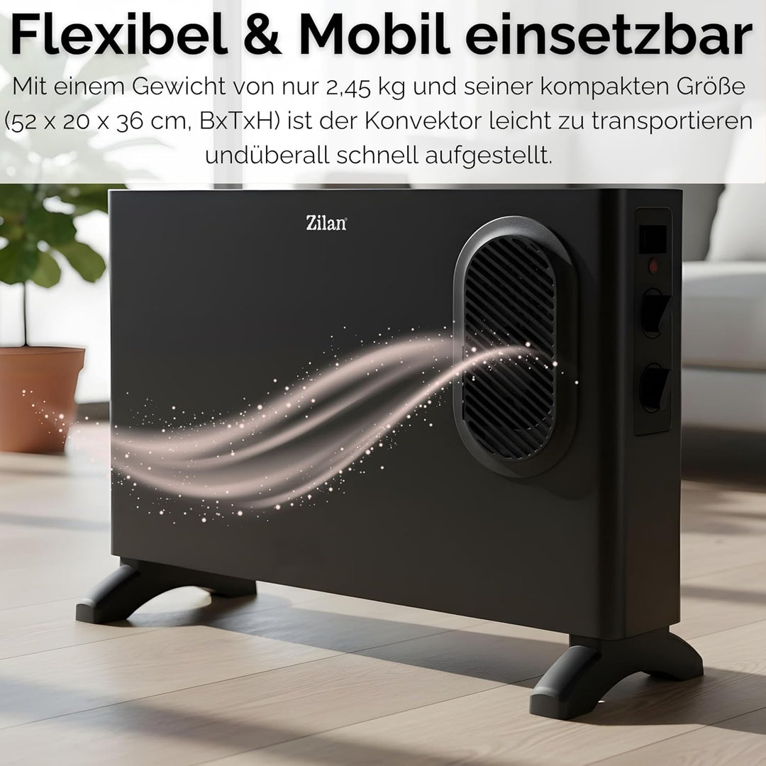 Konvektor Heizung elektrisch mit Heizlüfter - Elektroheizung mit Gebläse - separat zuschaltbarer Hei