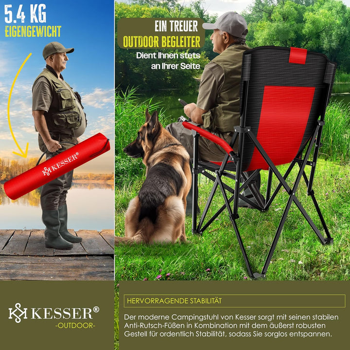 KESSER® Campingstuhl faltbar bis 160 kg | Angelstuhl Faltstuhl Klappstuhl Gepolstert mit Armlehnen |