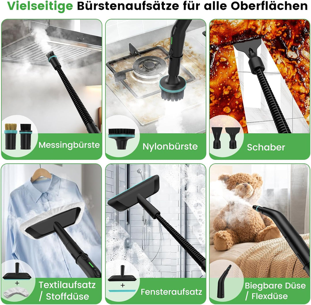 Granarbol 1.8L Dampfreiniger, 2500W Steam Cleaner - 8s Heizung 275°F/145°C, Entfernt Fett mit 18PCS