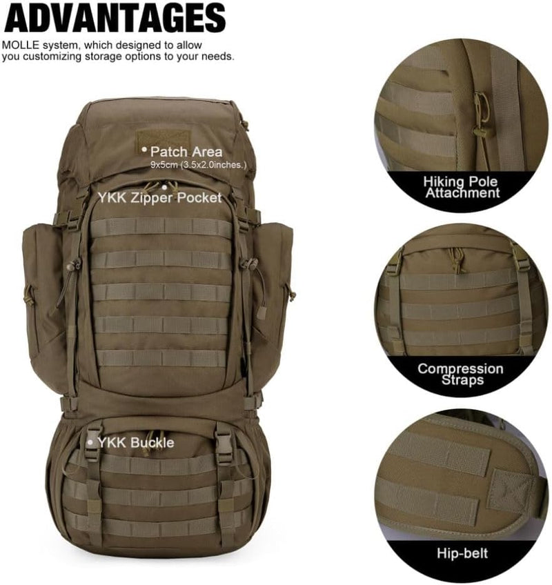 Mardingtop 50/60 Liter Erwachsene Taktischer Trekkingrucksacke Rucksack Outdoor Wanderrucksäcke Khak