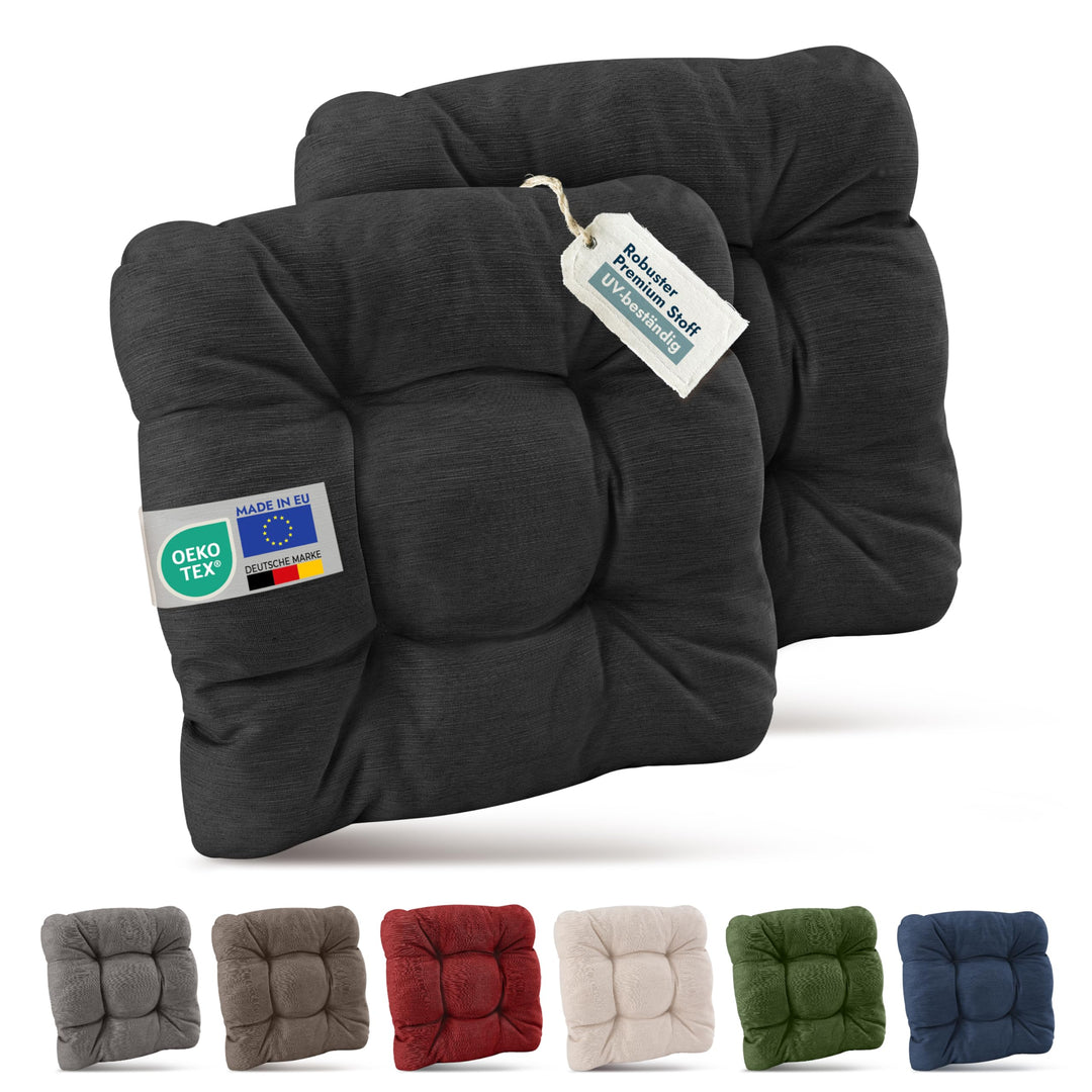 Beautissu 2er Set Premium Stuhlkissen 40x40 cm Anthrazit – UV-beständig & Robust Sitzkissen Outdoor