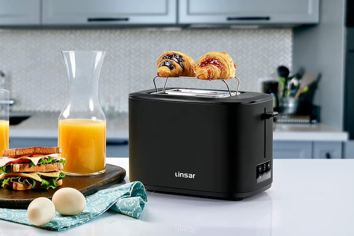 Toaster Schwarz Matt - Zwei-Scheiben-Toaster - Mit Touchscreen, 6 Bräunungsstufen, Herausnehmbarer K