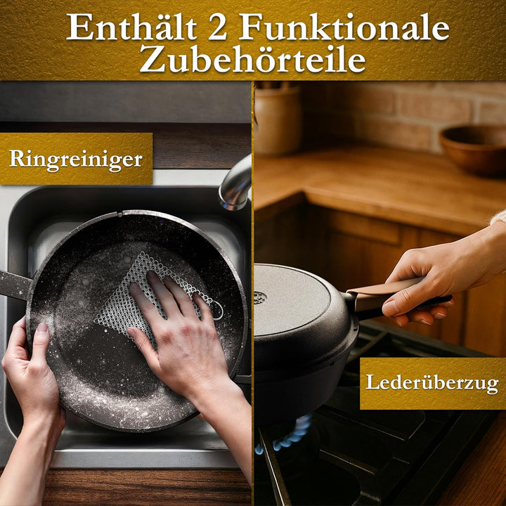 Gusseisen Topf Brot Backen mit Gärkörbchen – eingebrannte Brotbackform mit Deckel: 3L Topf & 1,5L Pf