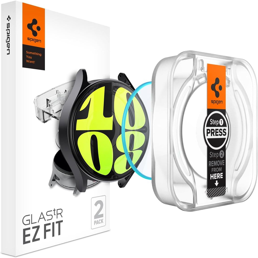 Spigen Glas.tR EZ Fit Schutzfolie kompatibel mit Samsung Galaxy Watch 7 44mm, 2 Stück, Nicht hüllenf