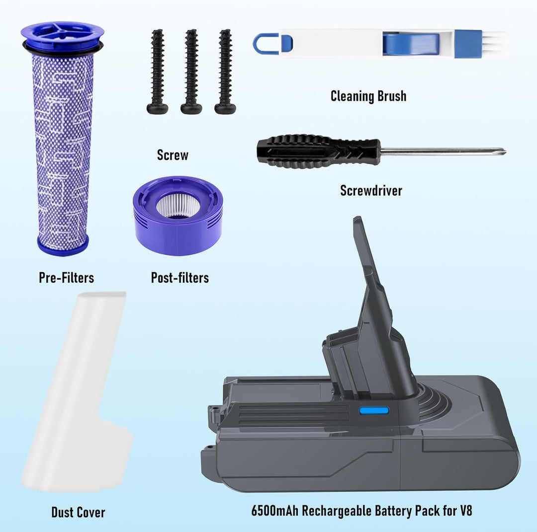 6,5 Ah Akku für Dyson V8 Staubsauger Serie SV10 Ersatzakku für V8 Animal Cordless HEPA/Absolute Cord