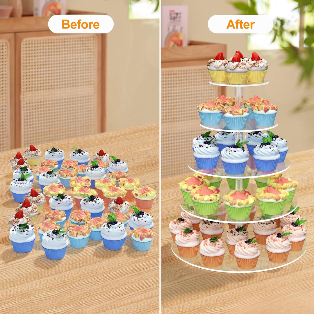 weddingwish 5 Tier Runde Cupcake Stand für 50 Cupcakes, Acryl Cupcake Display Turm, klare Cupcake Ha