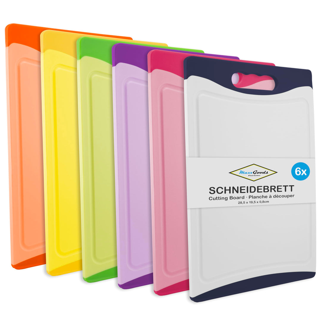 MaxxGoods Kunststoff Schneidebrett Set 6-tlg. - 28,5 x 19,5 cm - antibakteriell - spülmaschinenfest