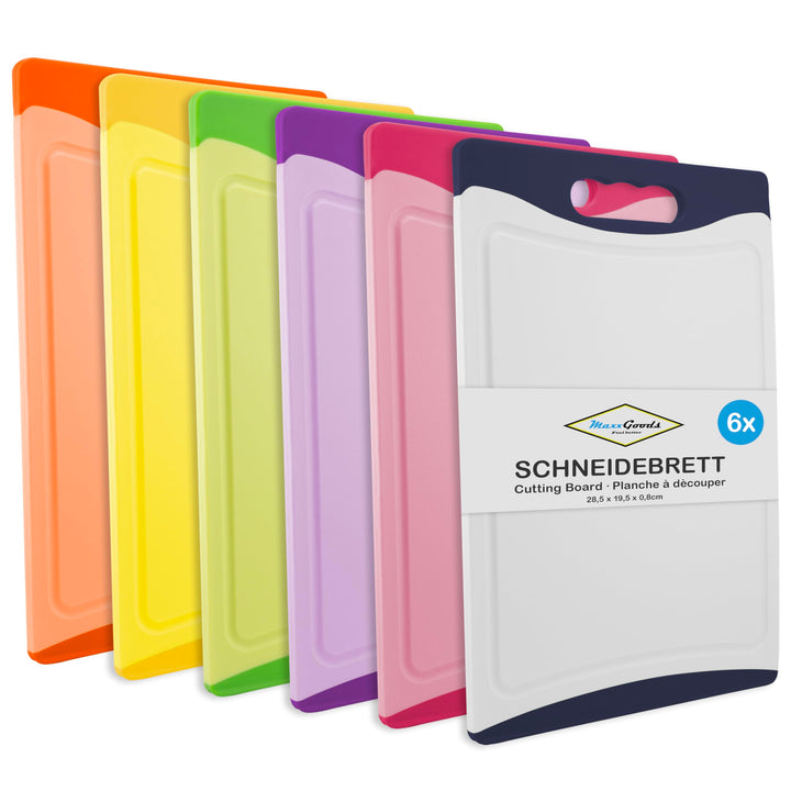 MaxxGoods Kunststoff Schneidebrett Set 6-tlg. - 28,5 x 19,5 cm - antibakteriell - spülmaschinenfest