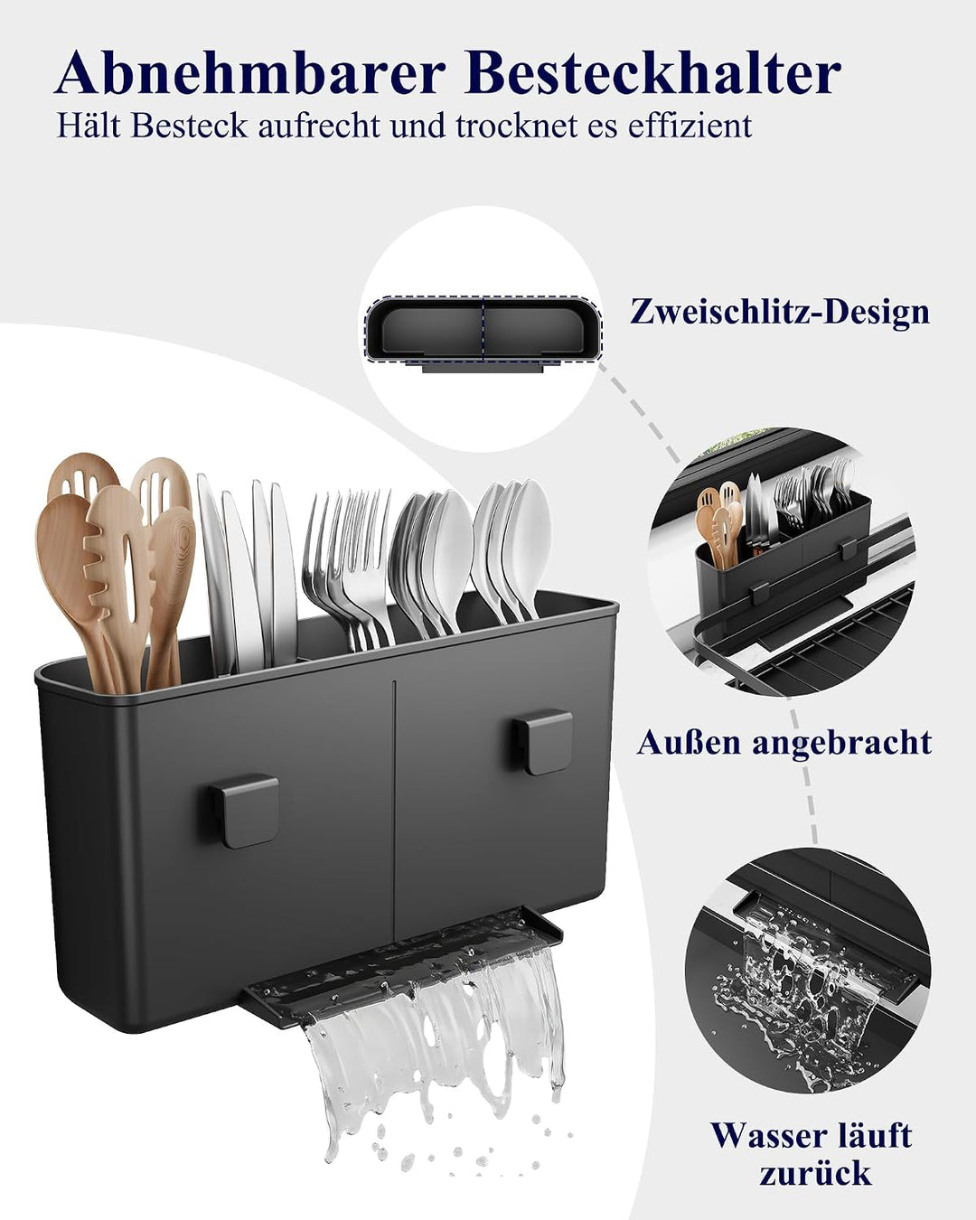 Kitsure Abtropfgestell Geschirr Geschirrgestell für die Küchentheke mit Besteckhalter, rostfreie Auf