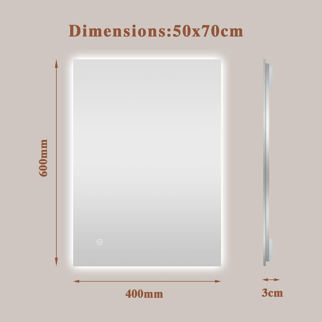 Archaluxe Badspiegel-mit-Beleuchtung 50x70cm - Badezimmerspiegel LED Badezimmer Spiegel mit Beleucht
