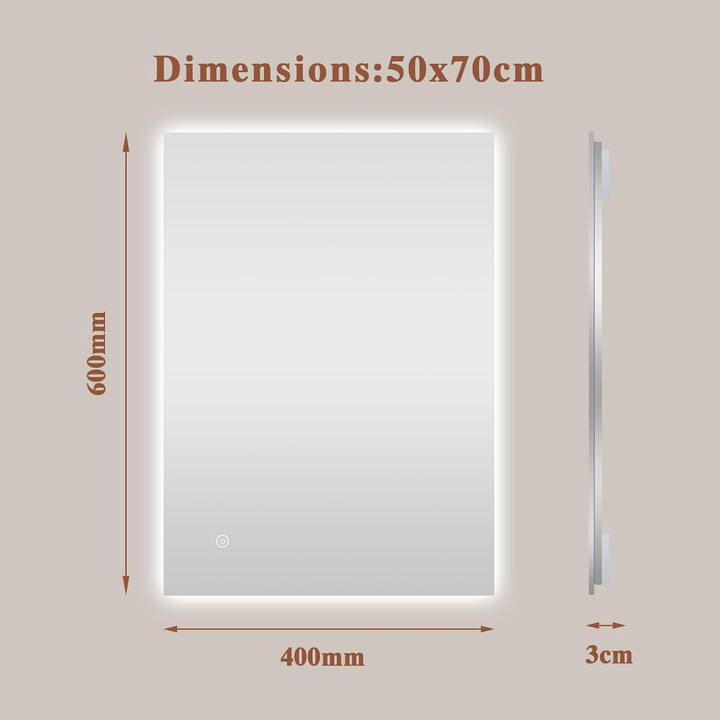 Archaluxe Badspiegel-mit-Beleuchtung 50x70cm - Badezimmerspiegel LED Badezimmer Spiegel mit Beleucht