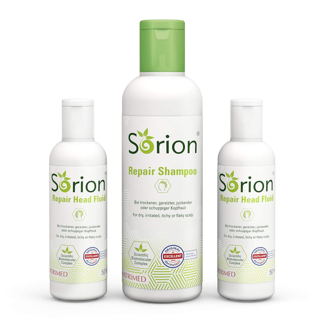 Sorion Kopfpflege Set - 1 x Repair Shampoo und 2 x Head Fluid für chronisch gereizte und schuppige K