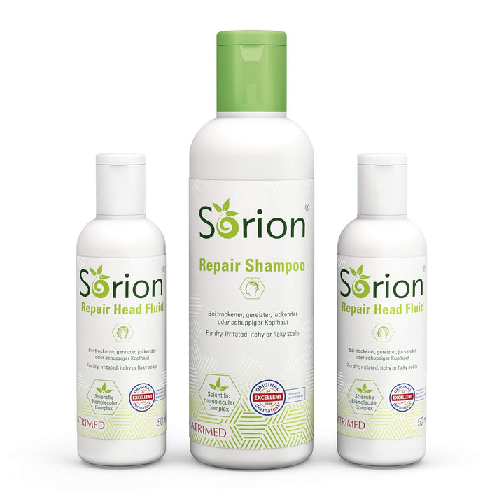 Sorion Kopfpflege Set - 1 x Repair Shampoo und 2 x Head Fluid für chronisch gereizte und schuppige K