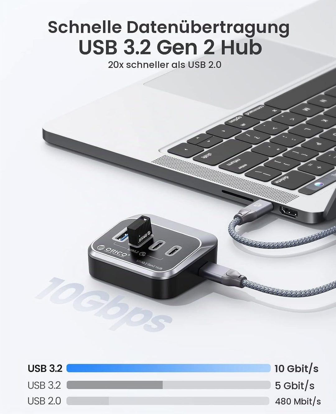 USB Hub 3.2 Gen 1, ORICO 4 Port USB C Hub auf 2 USB-A und 2 USB-C, 10Gbps Datenhub USB Verteiler, US