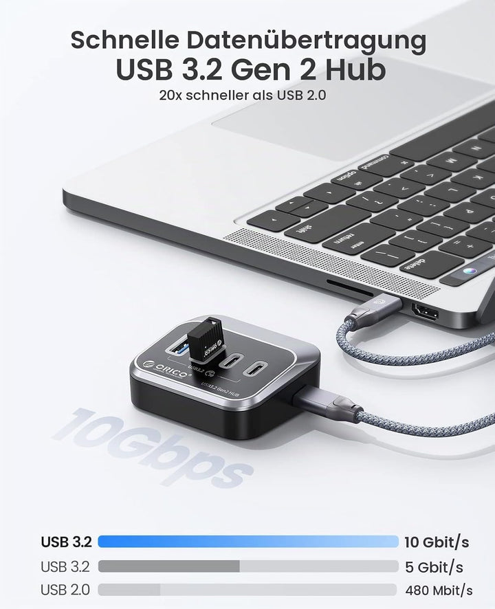 USB Hub 3.2 Gen 1, ORICO 4 Port USB C Hub auf 2 USB-A und 2 USB-C, 10Gbps Datenhub USB Verteiler, US