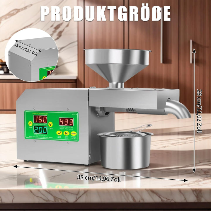 Automatische Ölpresse, 820 W Edelstahl-Ölpresse, einstellbare Temperatur von 40 bis 240 °C, Heiss- u