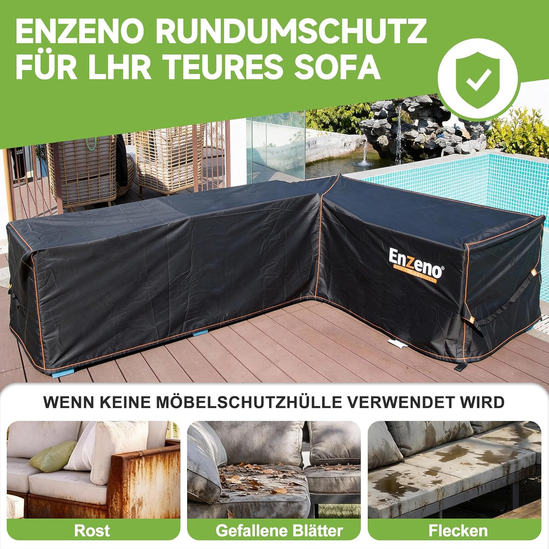 Enzeno Gartenmöbel Abdeckung für L-Form Sofas (Linke Lang-Rechte Kurz) Ecksofa Abdeckplane Mit Wasse