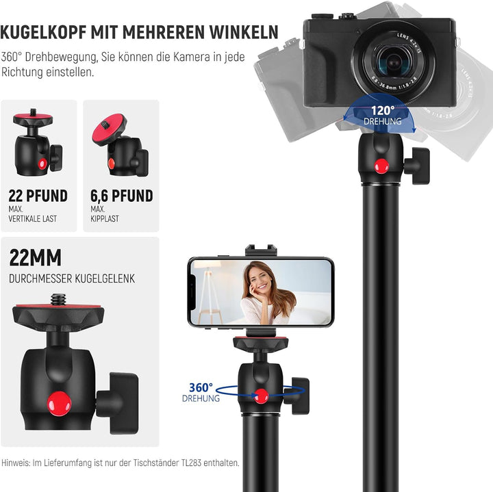 NEEWER verstellbares Kamera Tischstativ Lichtstativ mit 1/4" Kugelkopf,Klemmstativ mit 1/4" Adapter