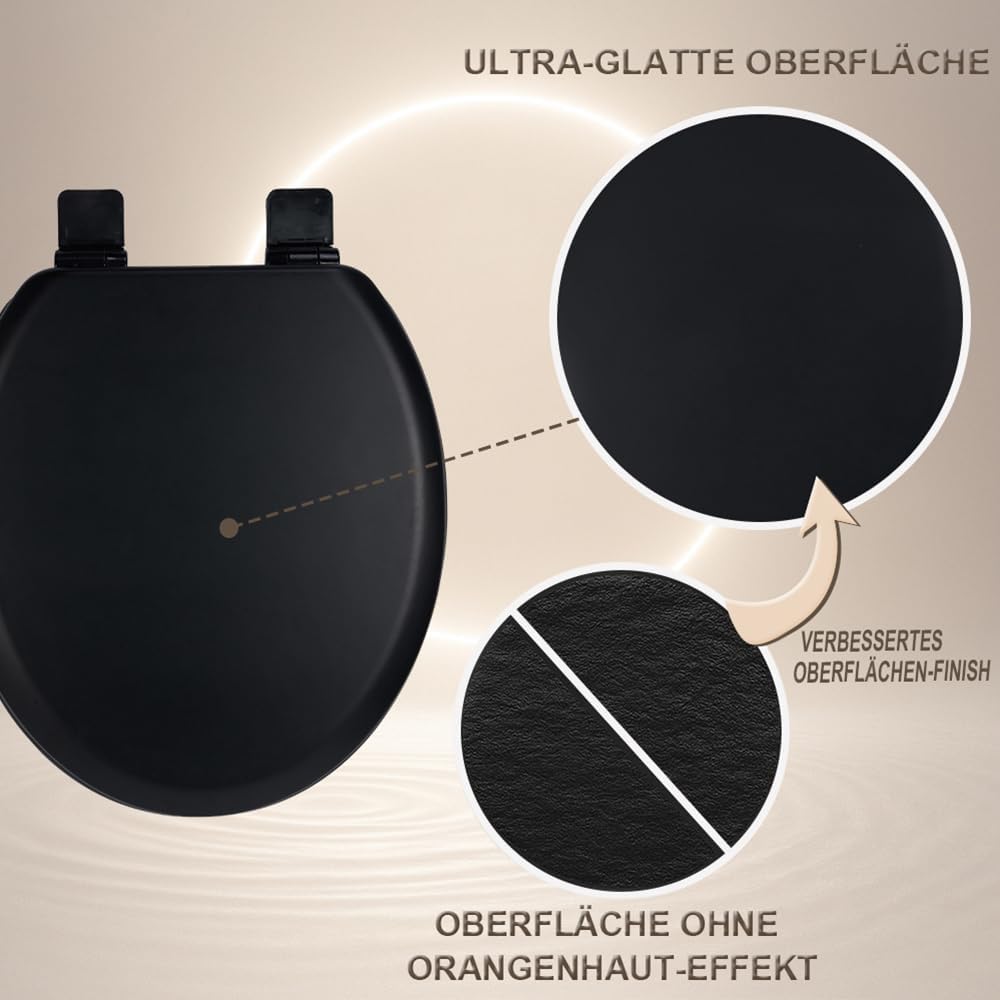 WC-Sitz Holzkern, Ｍatt – Soft-Touch & ultraglatt (ohne Orangenhaut), Absenkautomatik & Schnellversch