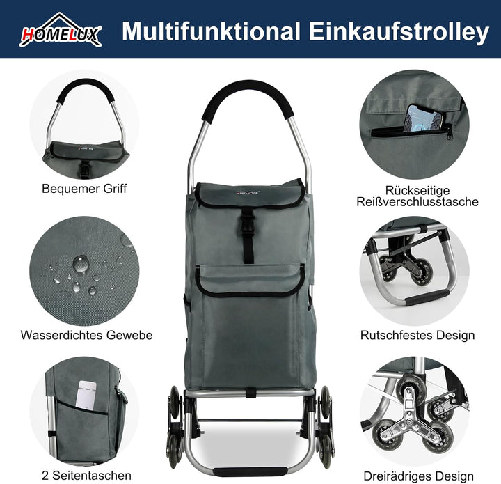 Einkaufstrolley, HOMELUX klappbar, Stabiler Einkaufswagen, grosse Kapazität 41 L, multifunktional, H