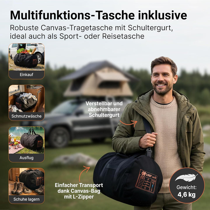 EXPLORER Arctic XXL Deckenschlafsack Winter -24°C Extrem – Camping Schlafsack aus 100% Baumwolle &amp; F