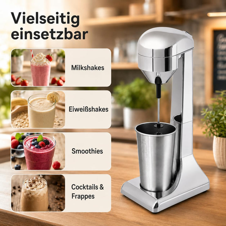 Frappe Mixer, Eiweiss Shaker Elektrisch mit 2 Geschwindigkeitsstufen Standmixer mit 1 Becher, Edelst