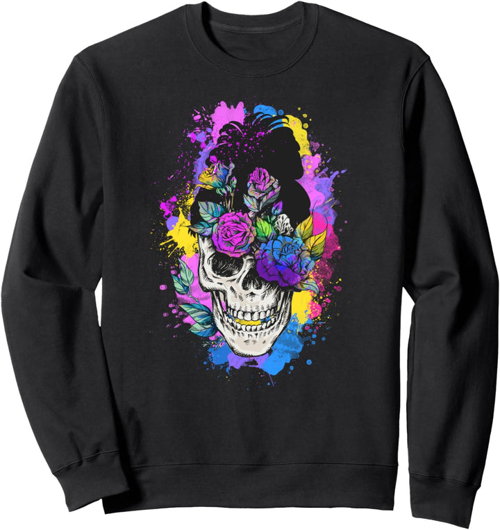 Damen Blumen Vintage Schädel Retro Schädel Halloween Sweatshirt