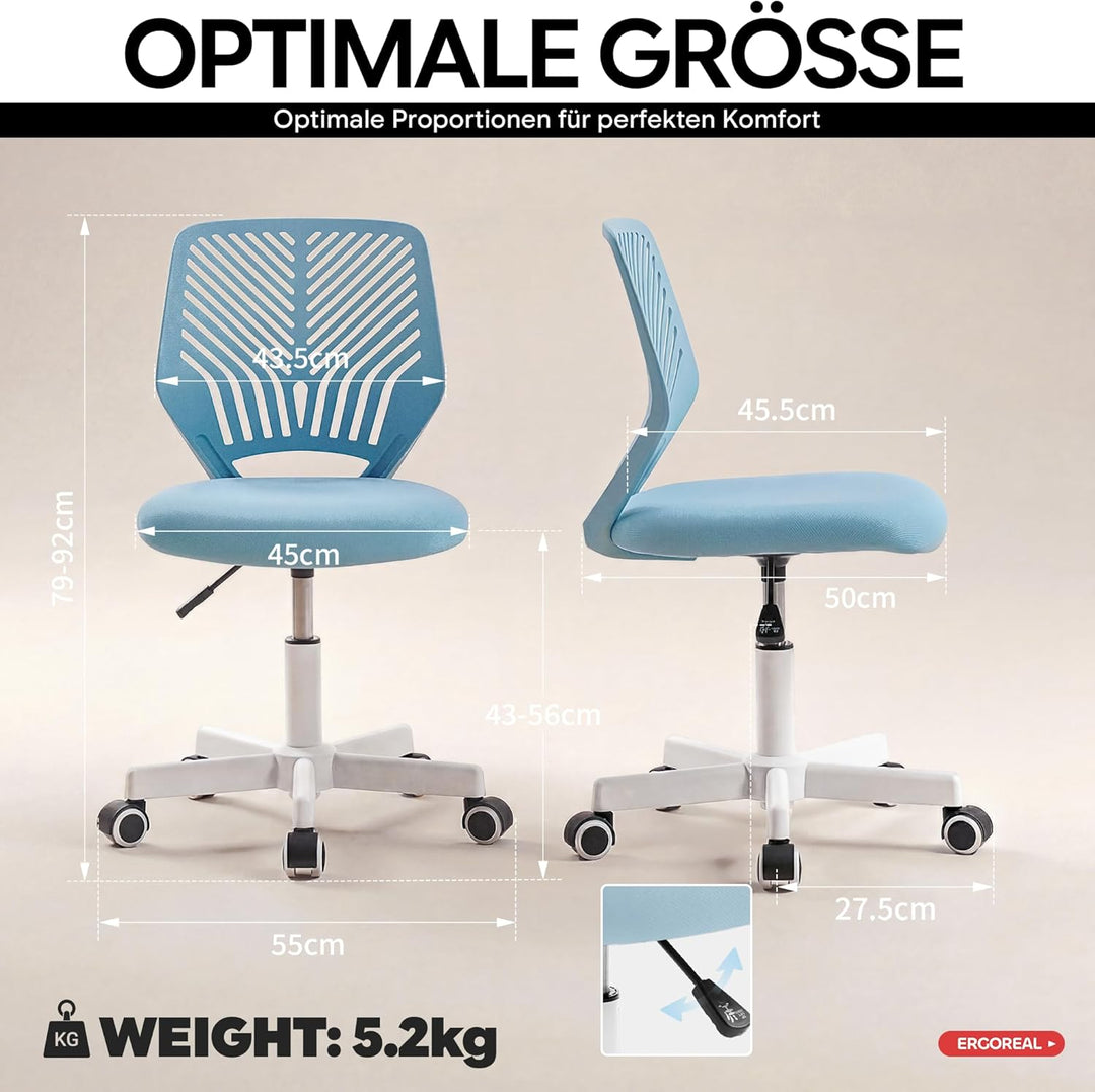 25W01 Ergonomischer Bürostuhl ohne Armlehne, Bürostuhl mit Rollen & Höhenverstellung, Bürostuhl Cozy