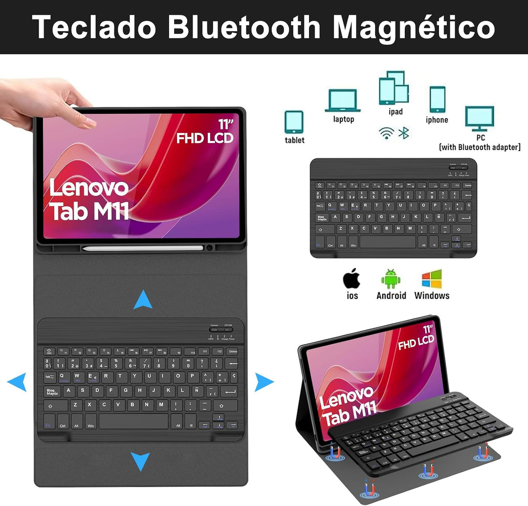 WINCHKING Tastatur Hülle für Lenovo Tab M11 11 Zoll 2024, Tastatur für Lenovo Tab M11 Tablet, 7 Farb