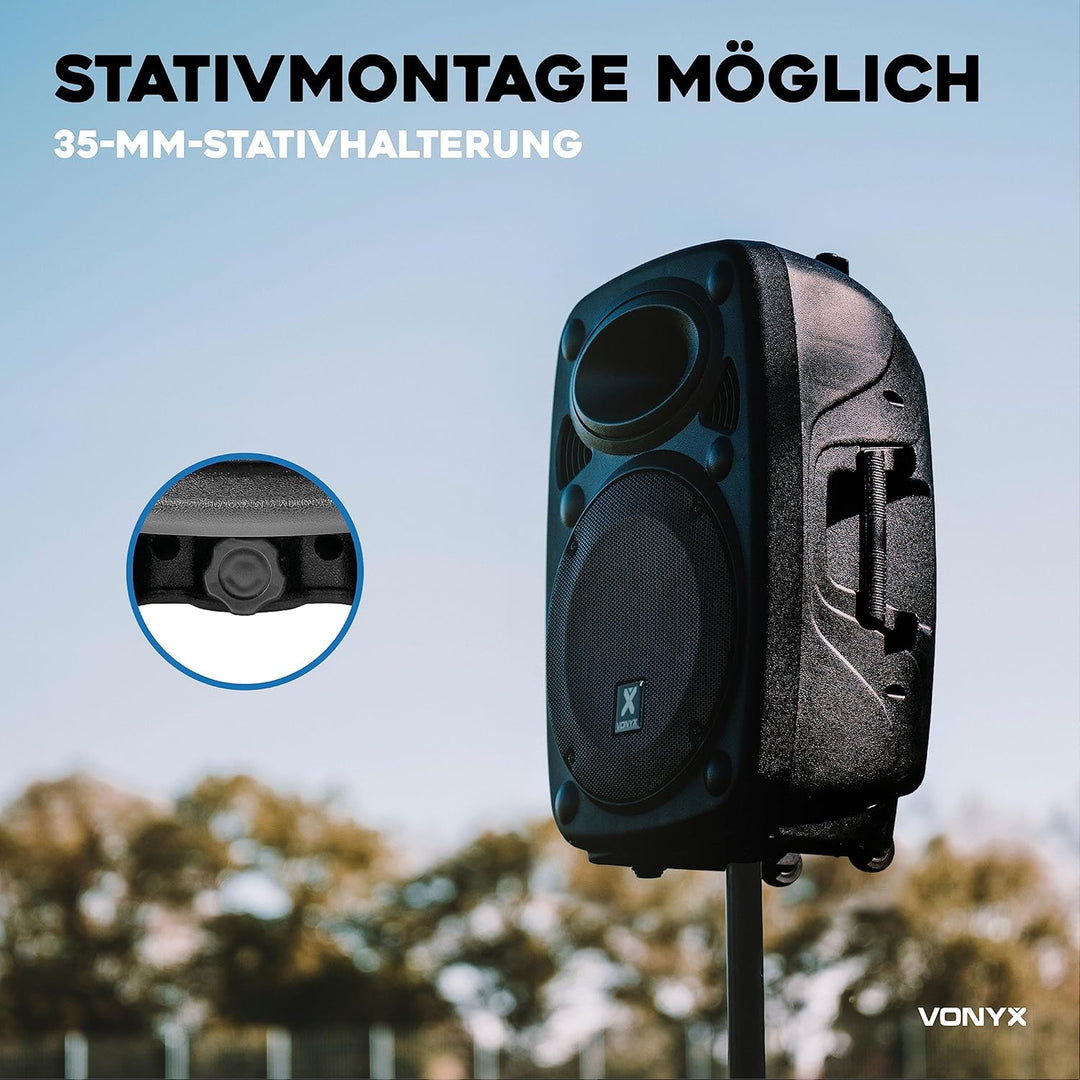 Vonyx Verve38 - Partybox Bluetooth Lautsprecher Gross, Akku, 12 Zoll, 800 Watt, Mobile PA Anlage Kom