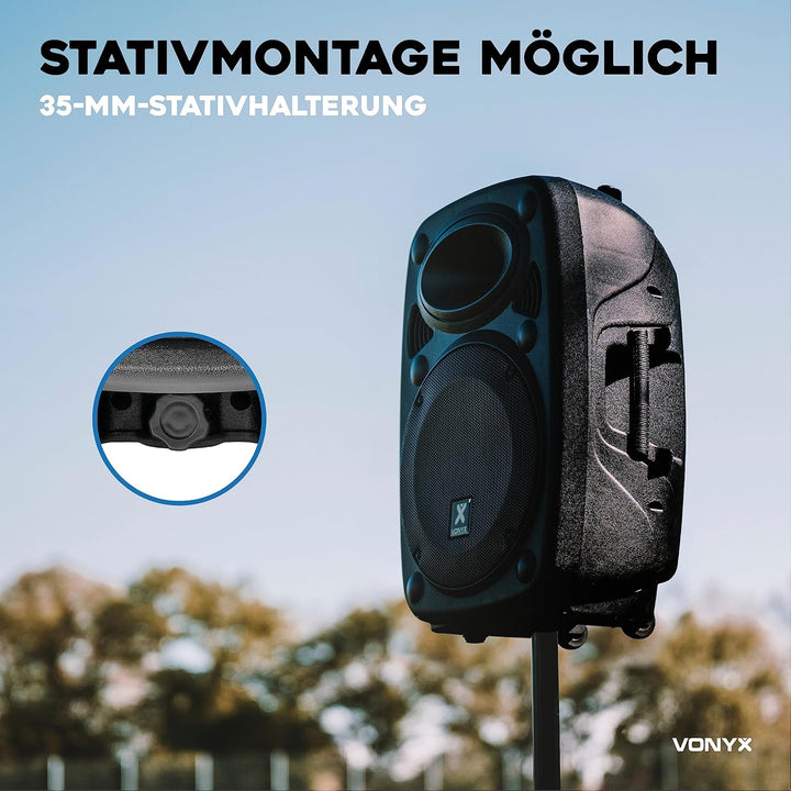 Vonyx Verve38 - Partybox Bluetooth Lautsprecher Gross, Akku, 12 Zoll, 800 Watt, Mobile PA Anlage Kom
