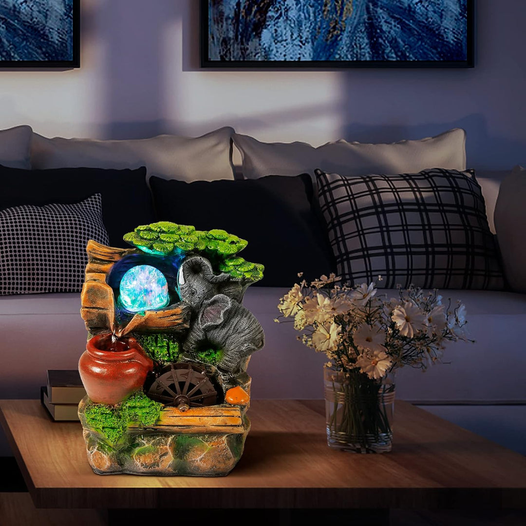 Dyna-Living Zimmerbrunnen Tischbrunnen mit Rollender Kugel, Brunnen Springbrunnen LED-Beleuchtung Me