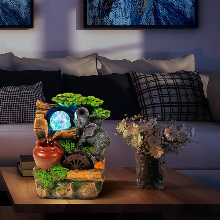 Dyna-Living Zimmerbrunnen Tischbrunnen mit Rollender Kugel, Brunnen Springbrunnen LED-Beleuchtung Me