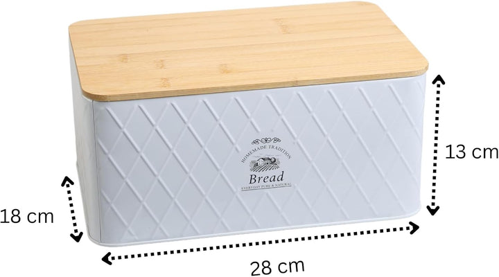 Brotkasten - Rustic Breadvault White, aus Metall mit Bambusdeckel, schöne & rustikale Brotbox mit na