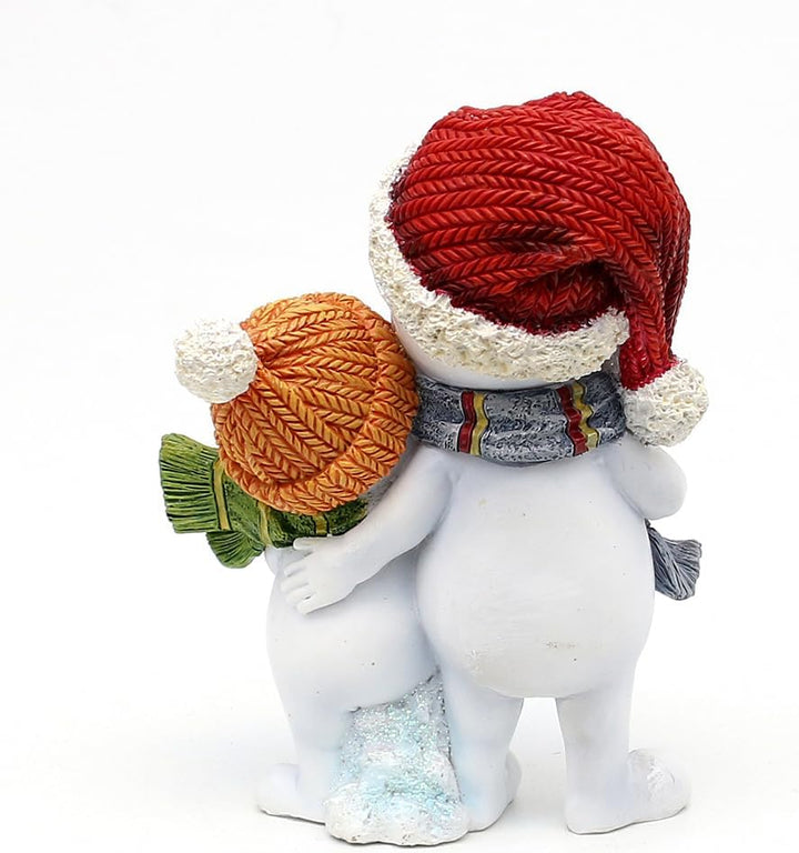 Dekohelden24 Schneekinderpaar mit Mütze und Schal in rot-orange, L/B/H 11 x 7 x 15 cm, Paar
